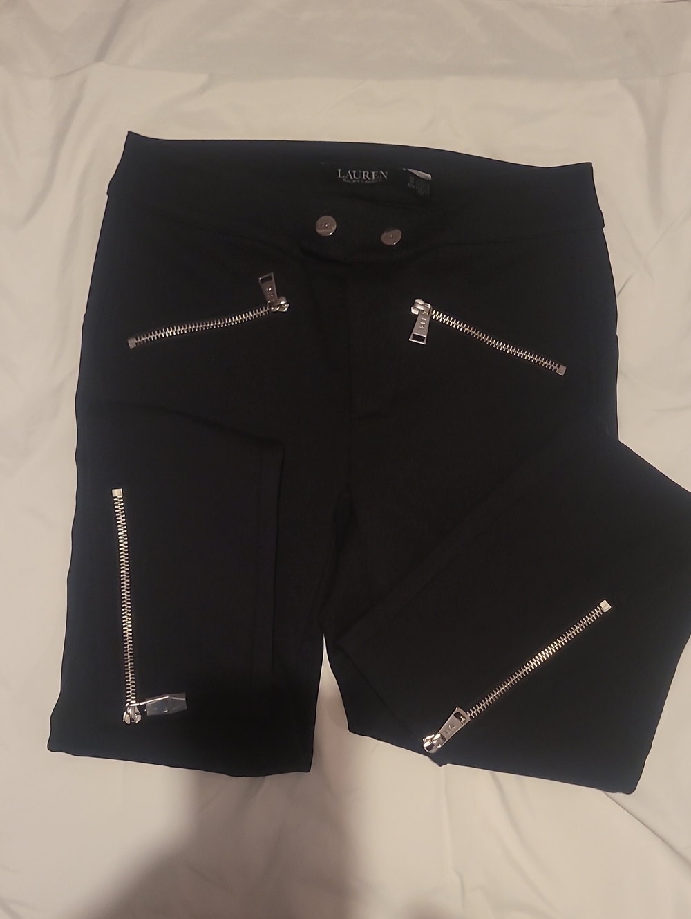 Lauren Ralph Lauren Black Ponte Leggings with Silver Zipper Detail
